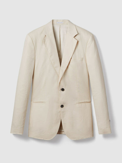 Slim-Fit Single Breasted Linen Blazer in Stone | Reiss Men Premium