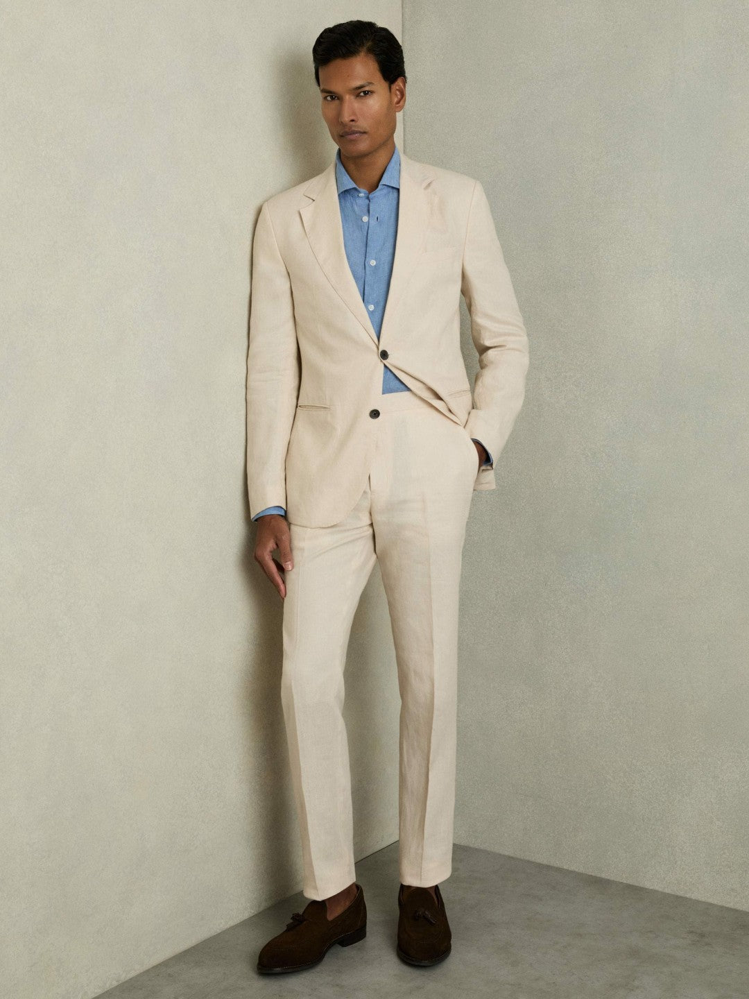 Slim-Fit Single Breasted Linen Blazer in Stone | Reiss Men Premium