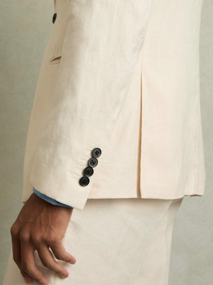 Slim-Fit Single Breasted Linen Blazer in Stone | Reiss Men Premium