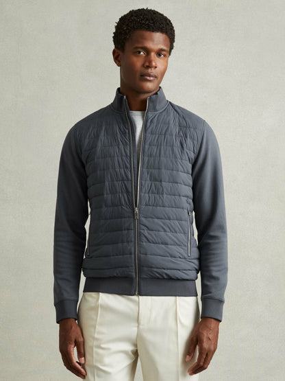 Hybrid Quilt and Knit Zip-Through Jacket in Airforce Blue | Reiss Men Trending