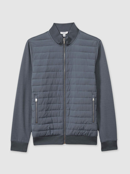 Hybrid Quilt and Knit Zip-Through Jacket in Airforce Blue | Reiss Men Trending