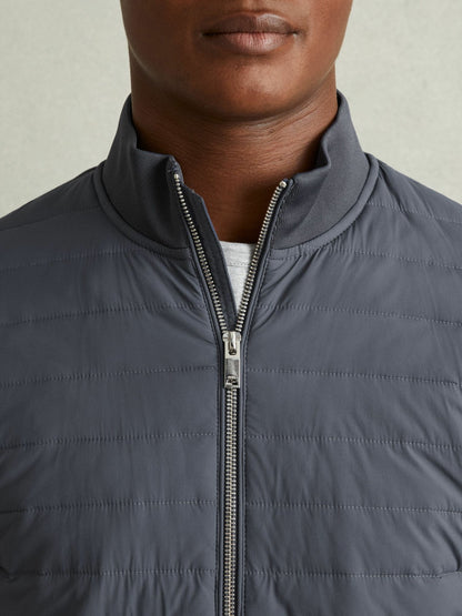 Hybrid Quilt and Knit Zip-Through Jacket in Airforce Blue | Reiss Men Trending