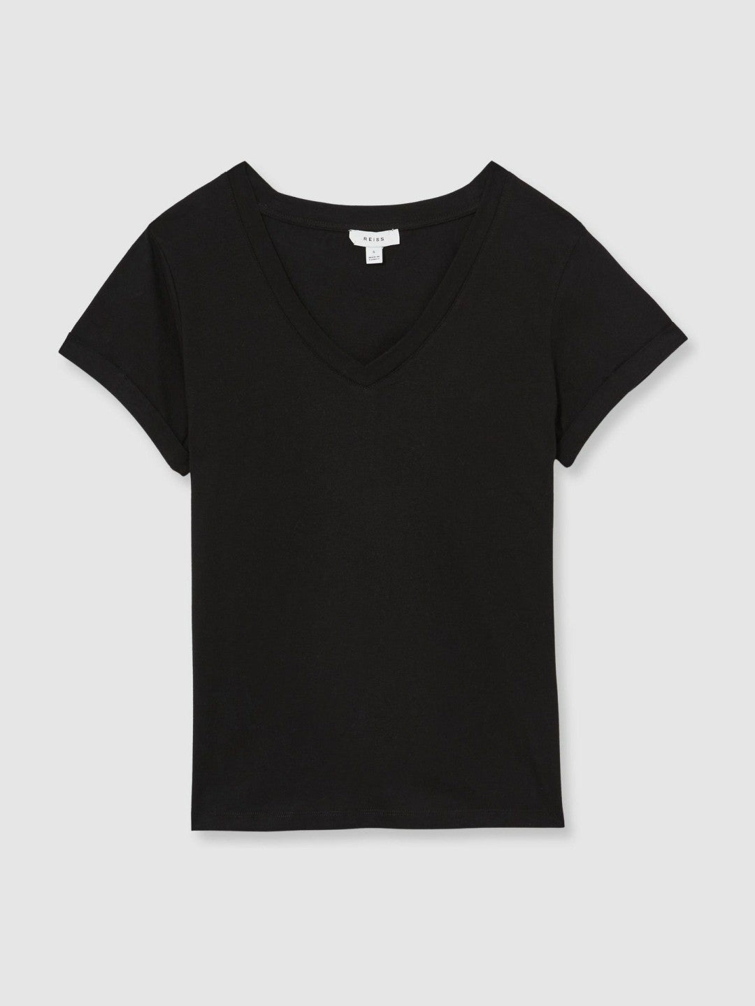 Cotton-Jersey V-Neck T-Shirt in Black | Reiss Women Premium