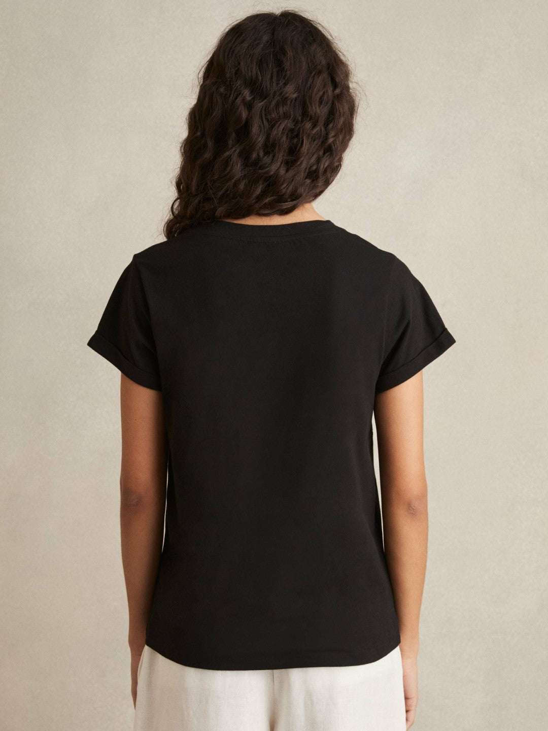 Cotton-Jersey V-Neck T-Shirt in Black | Reiss Women Premium