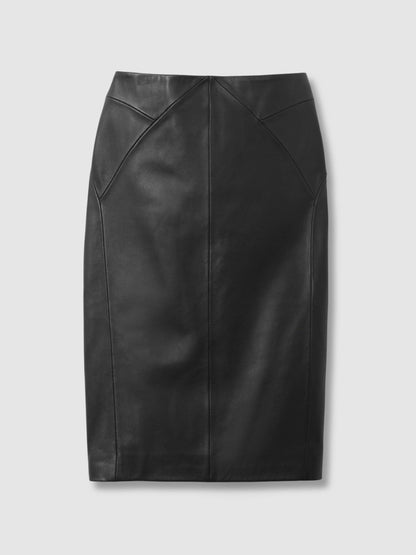 Leather High Rise Midi Skirt in Black | Reiss Women New