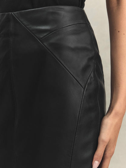 Leather High Rise Midi Skirt in Black | Reiss Women New