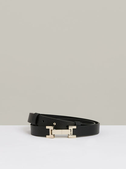 Leather Square Hinge Belt in Black | Reiss Women Trending