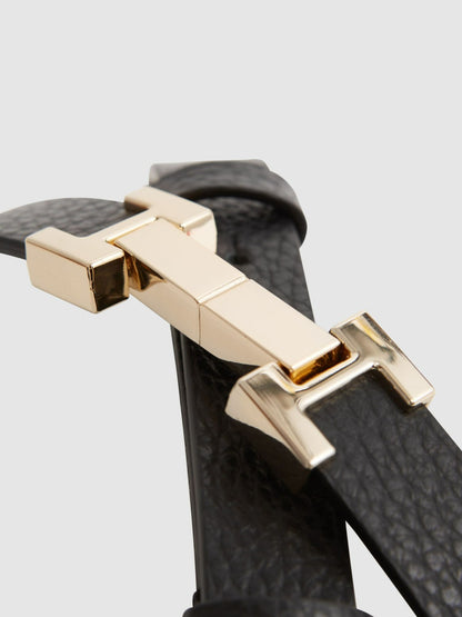 Leather Square Hinge Belt in Black | Reiss Women Trending