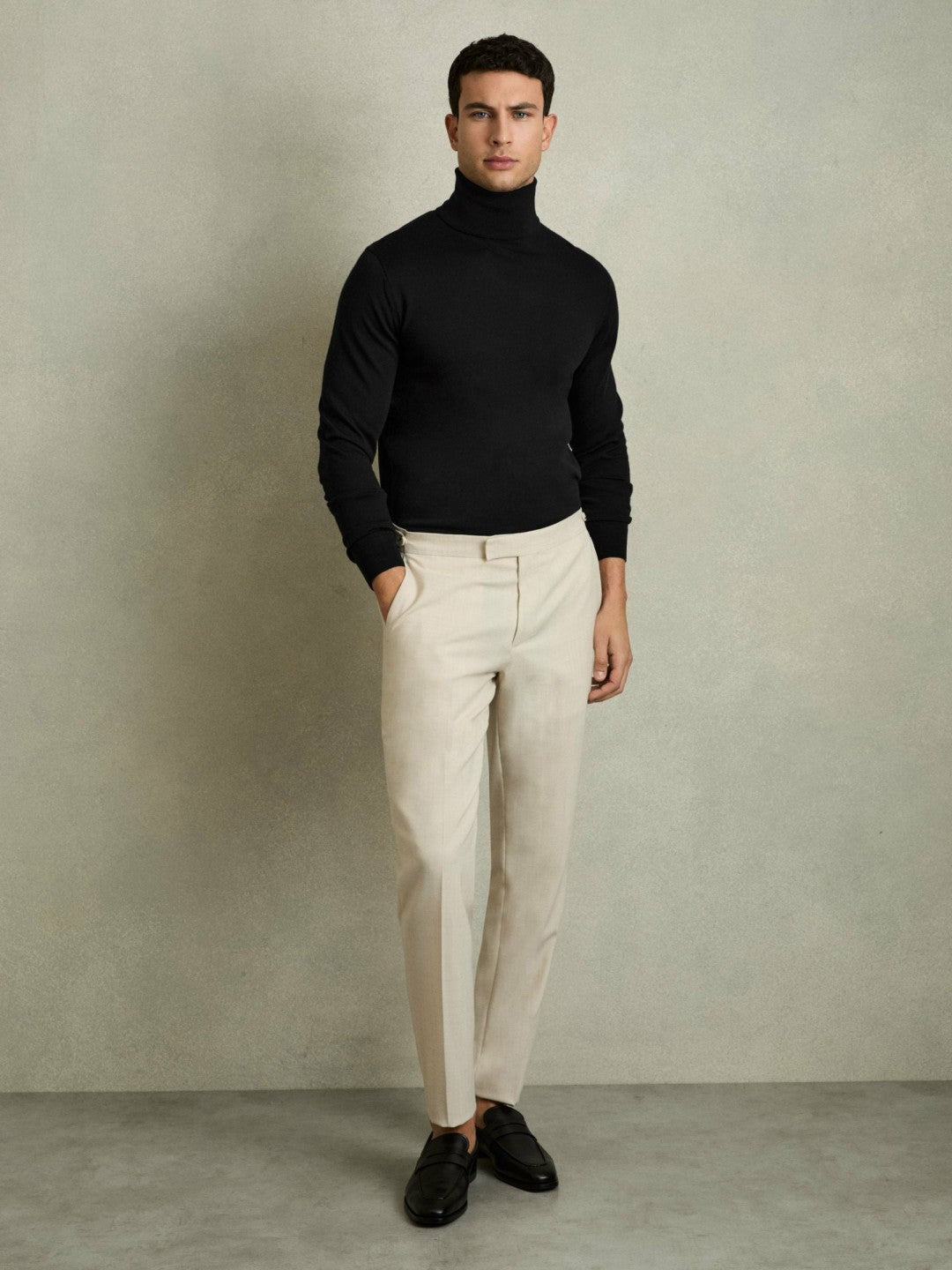 Slim Fit Merino Wool Roll Neck Jumper in Black | Reiss Men Featured