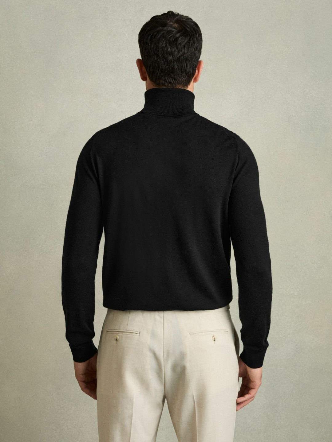 Slim Fit Merino Wool Roll Neck Jumper in Black | Reiss Men Featured