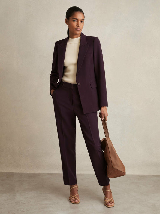 Tailored Single Breasted Suit Blazer in Berry | Reiss Women Trending