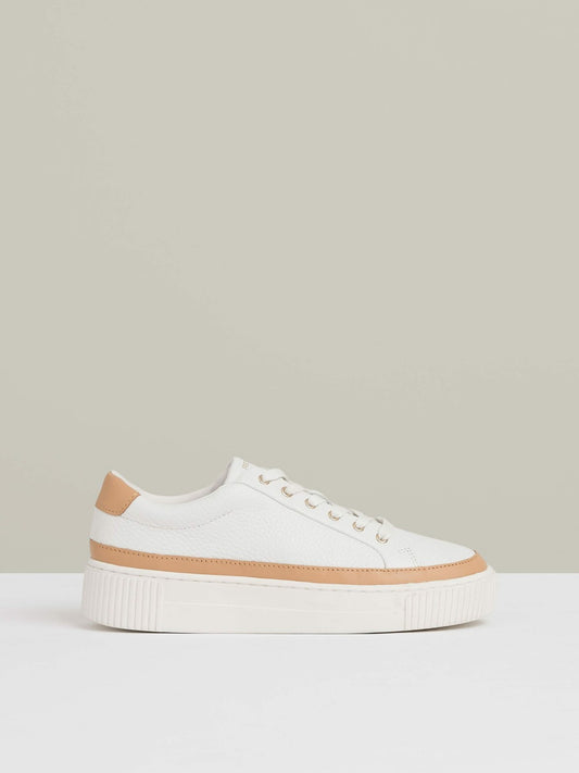 Grained Leather Platform Trainers in Camel/White | Reiss Women Recommended