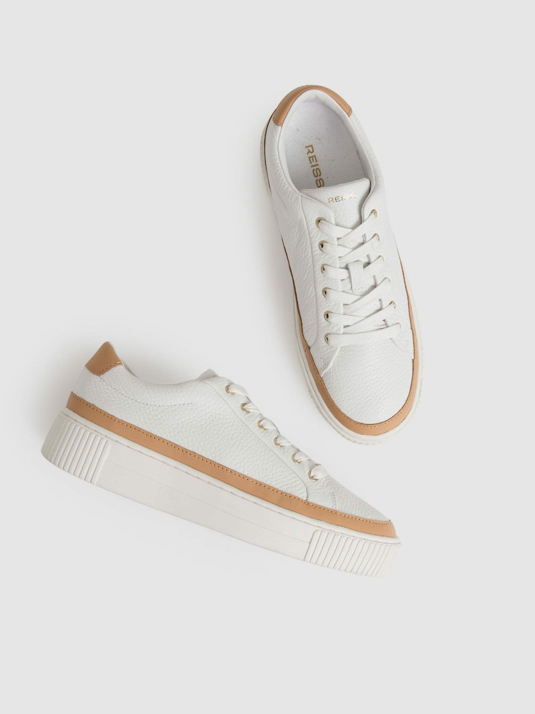 Grained Leather Platform Trainers in Camel/White | Reiss Women Recommended