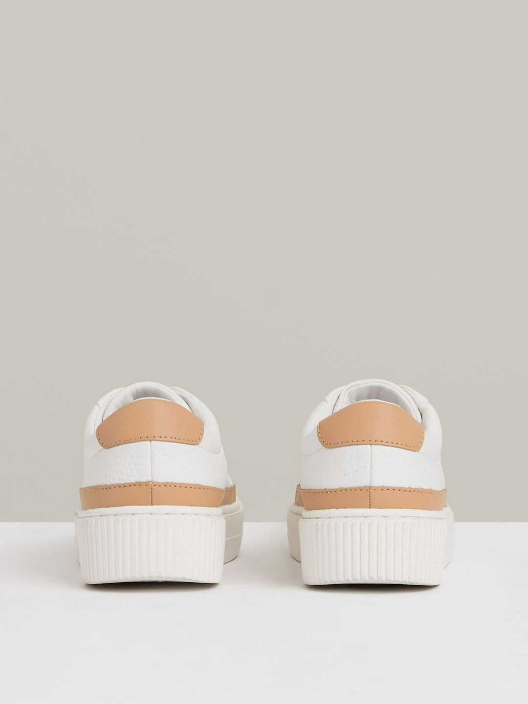 Grained Leather Platform Trainers in Camel/White | Reiss Women Recommended