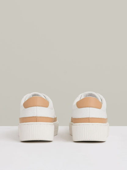 Grained Leather Platform Trainers in Camel/White | Reiss Women Recommended
