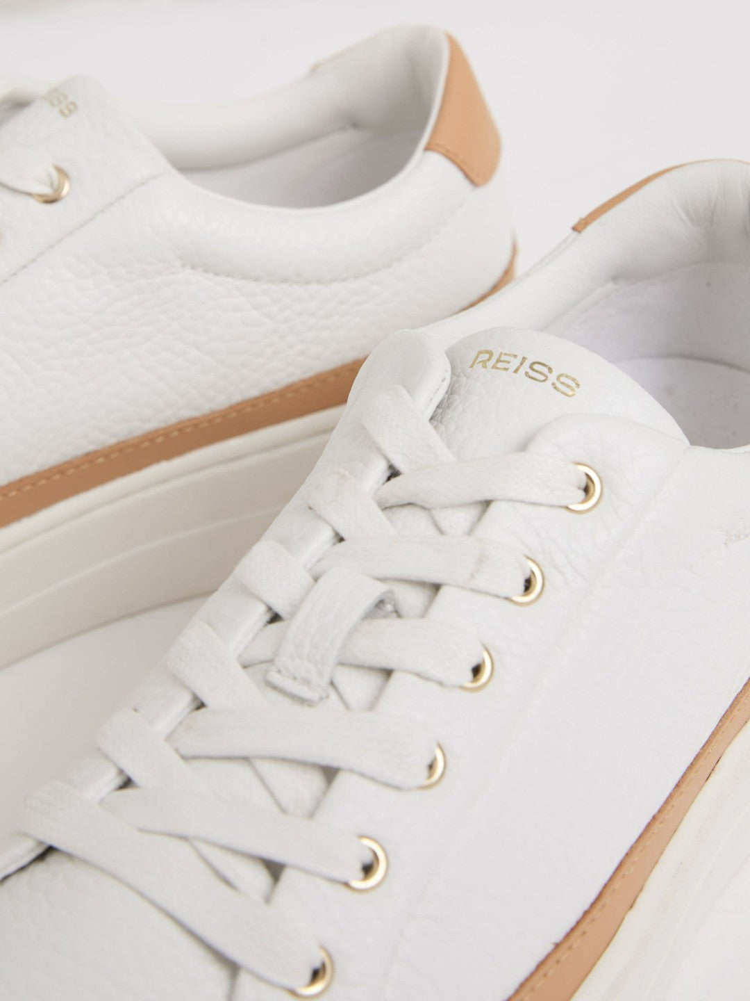 Grained Leather Platform Trainers in Camel/White | Reiss Women Recommended