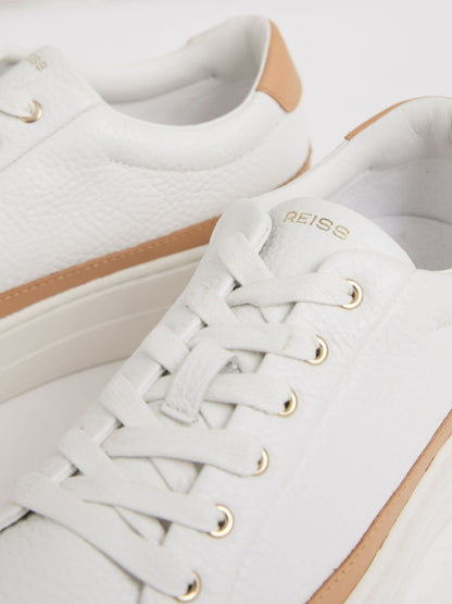 Grained Leather Platform Trainers in Camel/White | Reiss Women Recommended