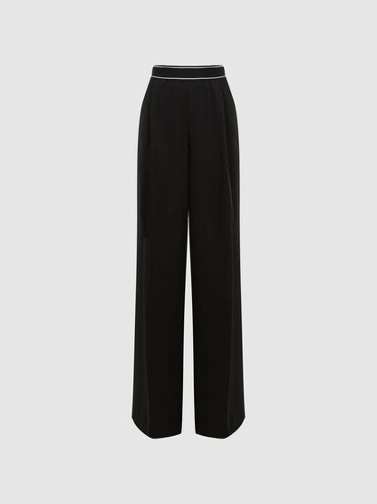 Wide Leg Elasticated Trousers in Black | Reiss Women Exclusive
