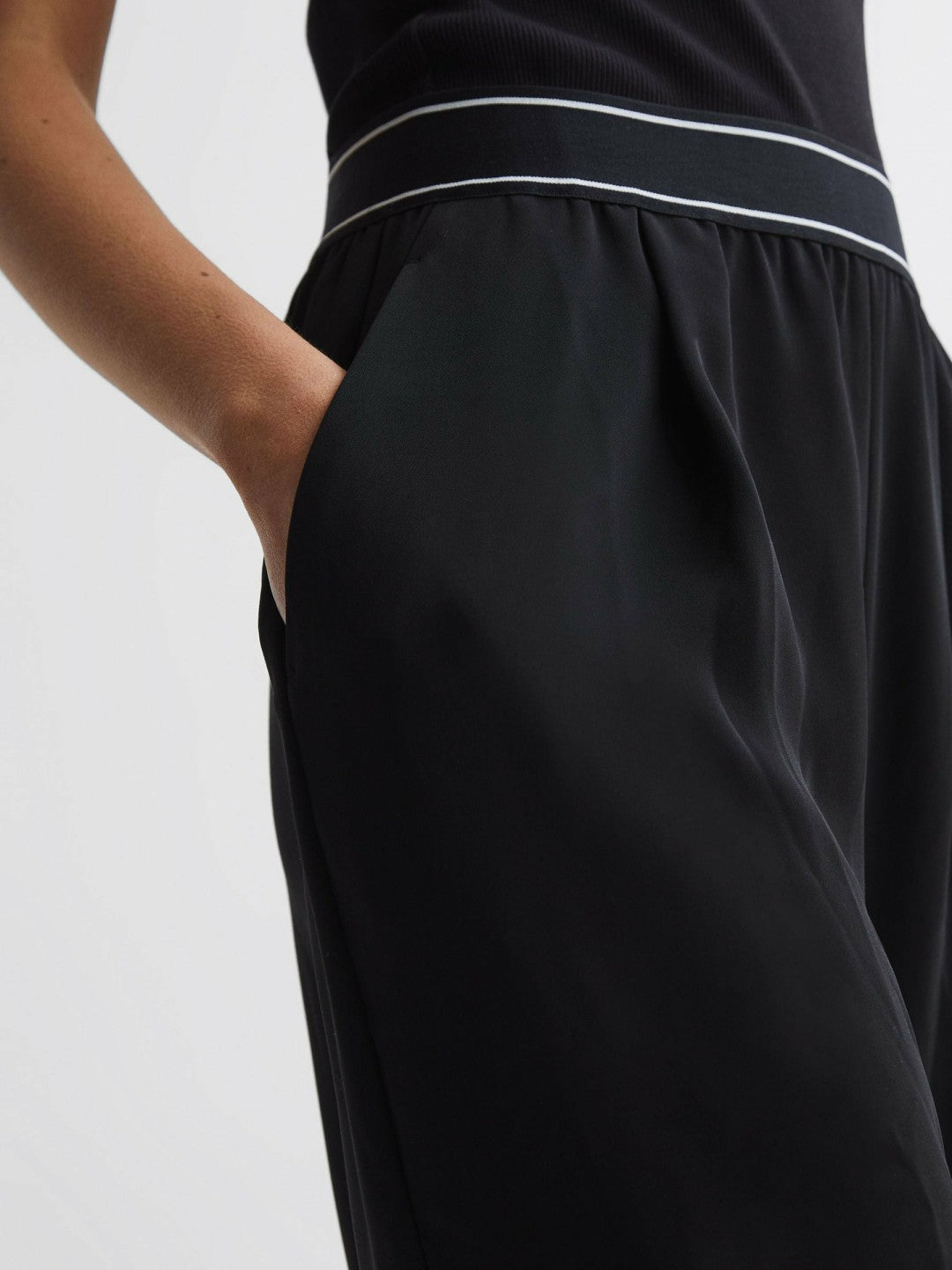 Wide Leg Elasticated Trousers in Black | Reiss Women Exclusive