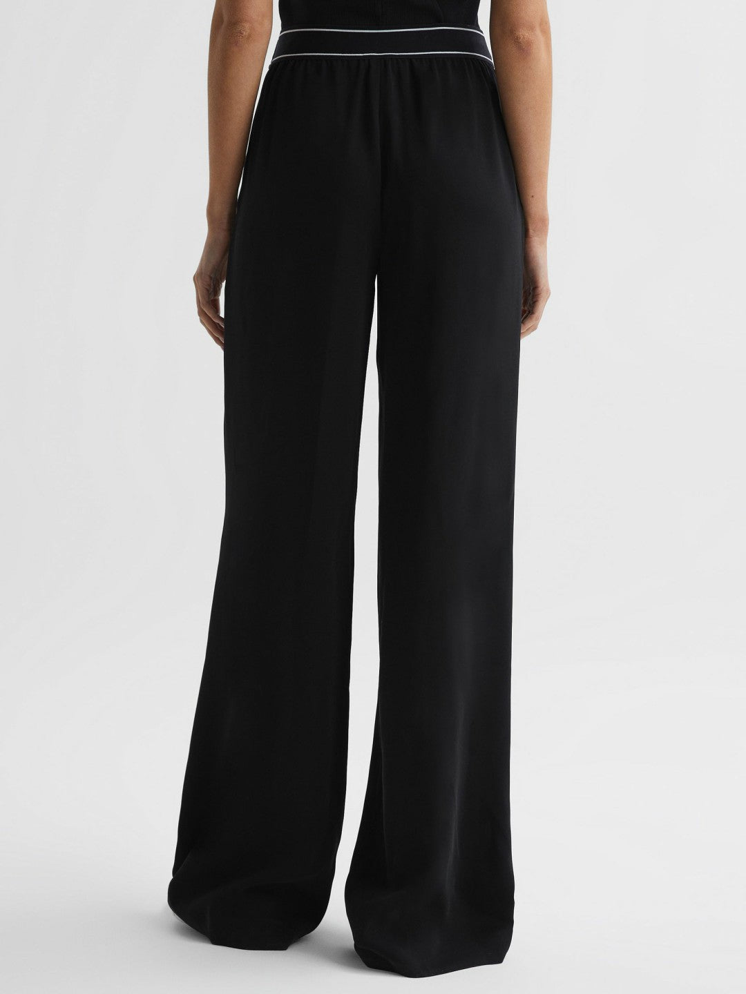 Wide Leg Elasticated Trousers in Black | Reiss Women Exclusive