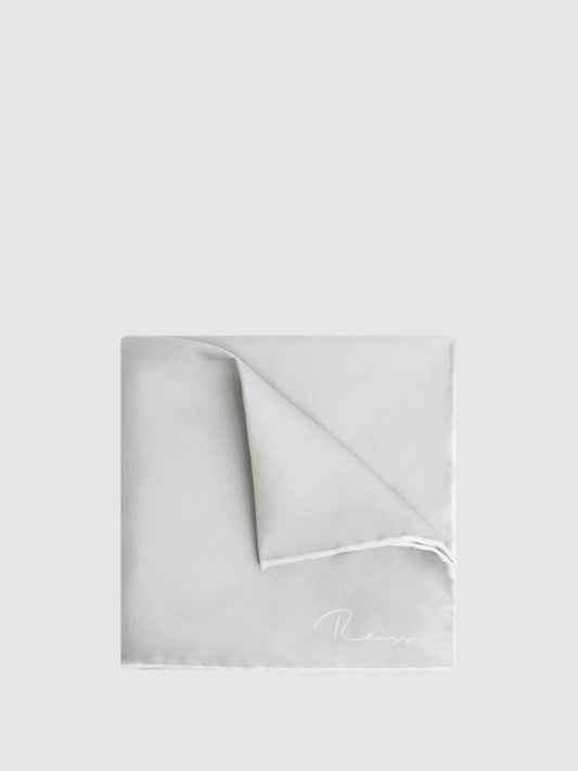 Plain Silk Pocket Square in Silver | Reiss Men Featured