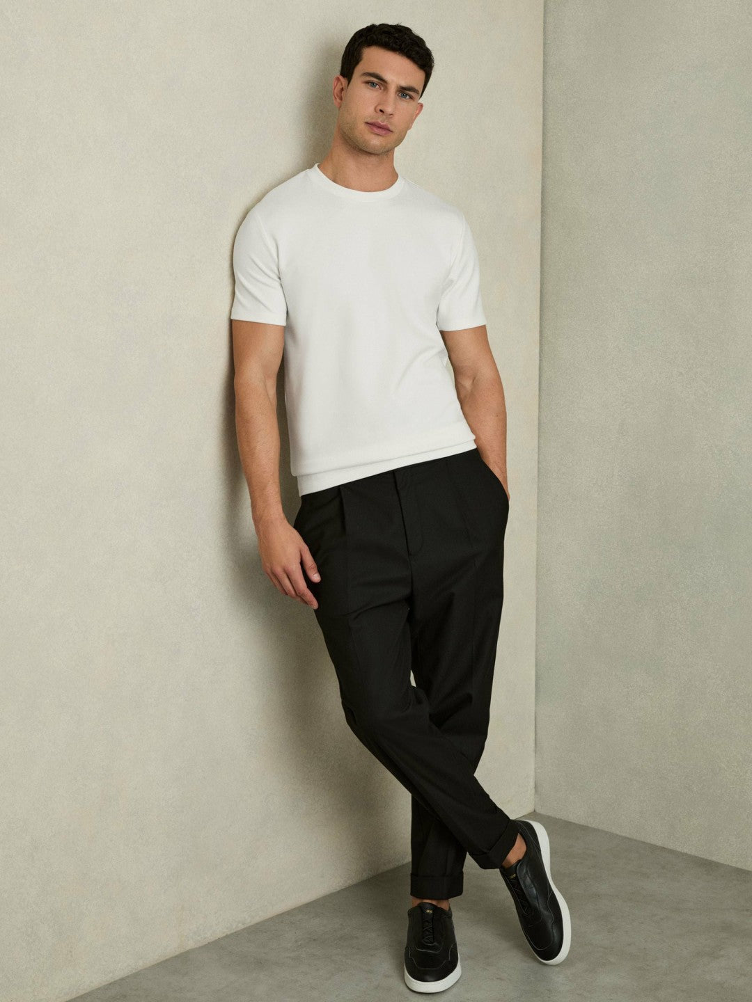 Interlock Jersey Crew Neck T-Shirt in White | Reiss Men Featured