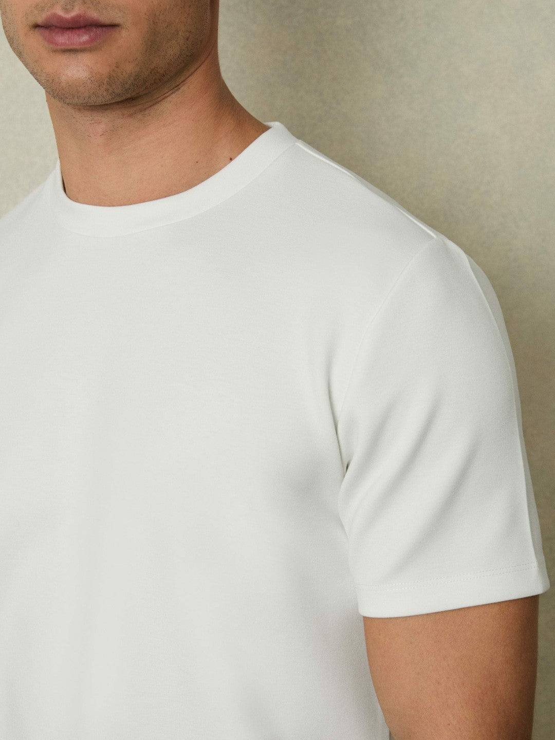 Interlock Jersey Crew Neck T-Shirt in White | Reiss Men Featured