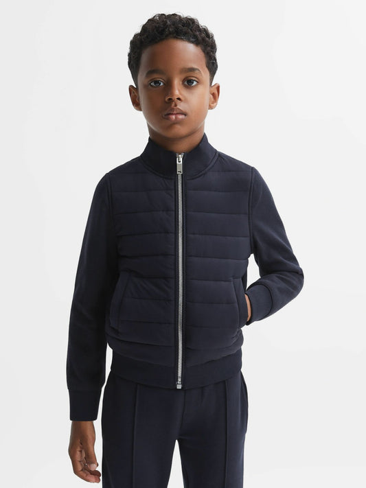 3-9 yrs Funnel Neck Quilted Hybrid Jacket in Navy | Reiss Children & Baby Best Seller