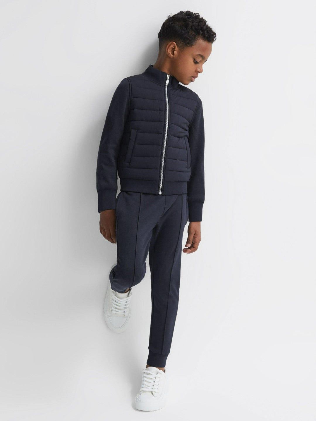 3-9 yrs Funnel Neck Quilted Hybrid Jacket in Navy | Reiss Children & Baby Best Seller