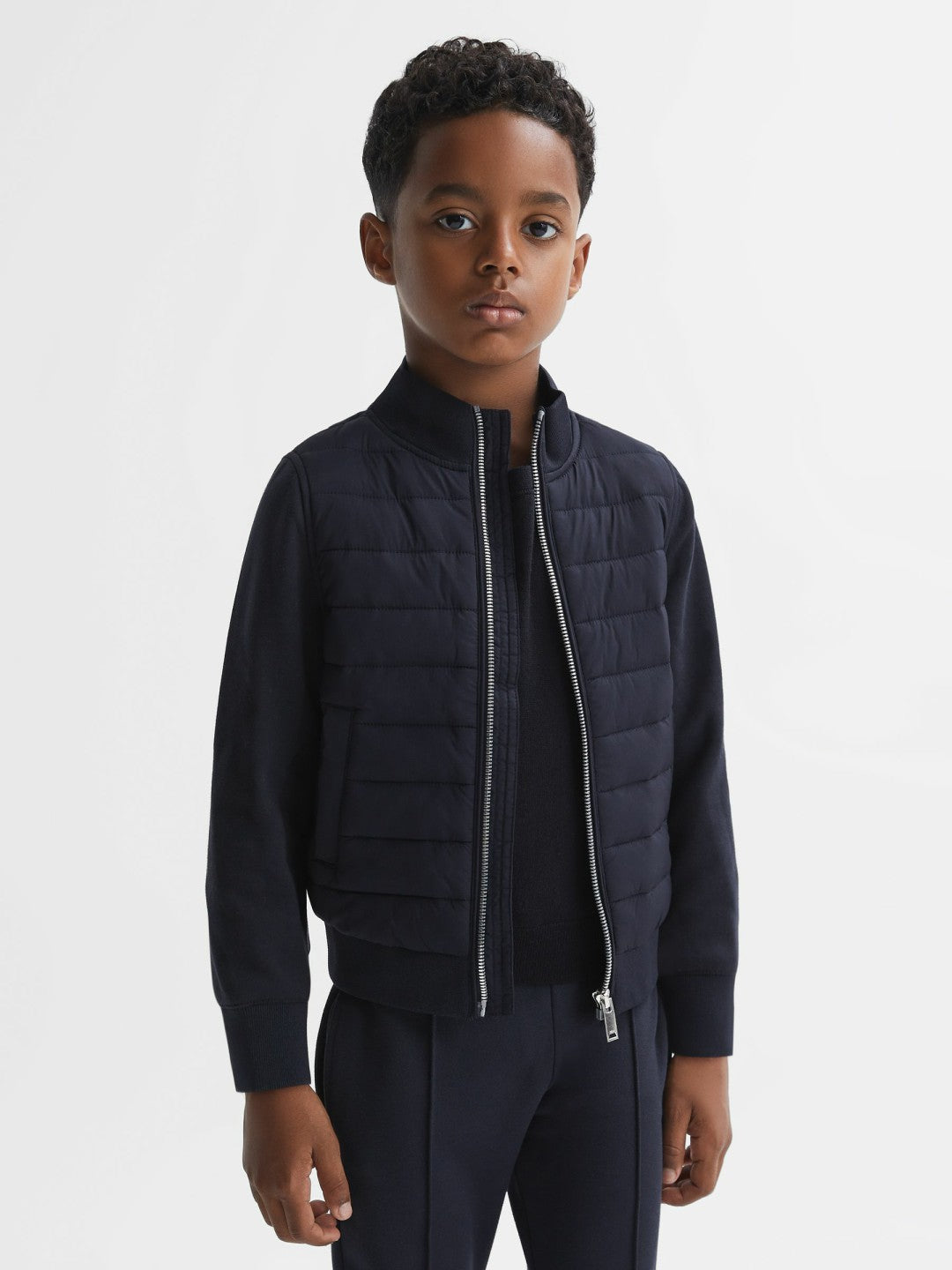 3-9 yrs Funnel Neck Quilted Hybrid Jacket in Navy | Reiss Children & Baby Best Seller