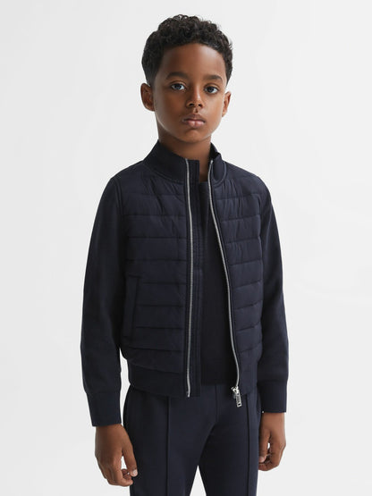 3-9 yrs Funnel Neck Quilted Hybrid Jacket in Navy | Reiss Children & Baby Best Seller