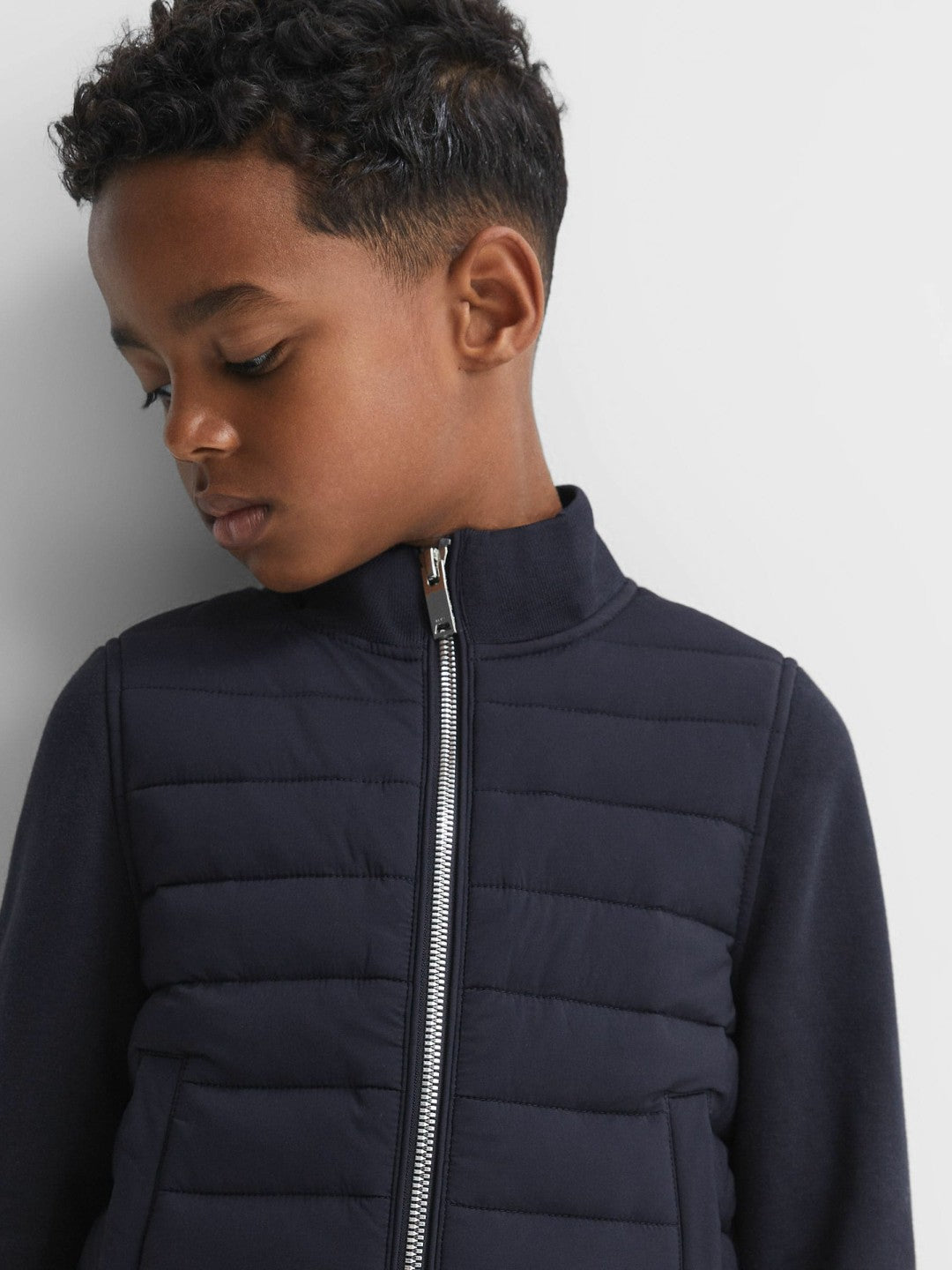 3-9 yrs Funnel Neck Quilted Hybrid Jacket in Navy | Reiss Children & Baby Best Seller