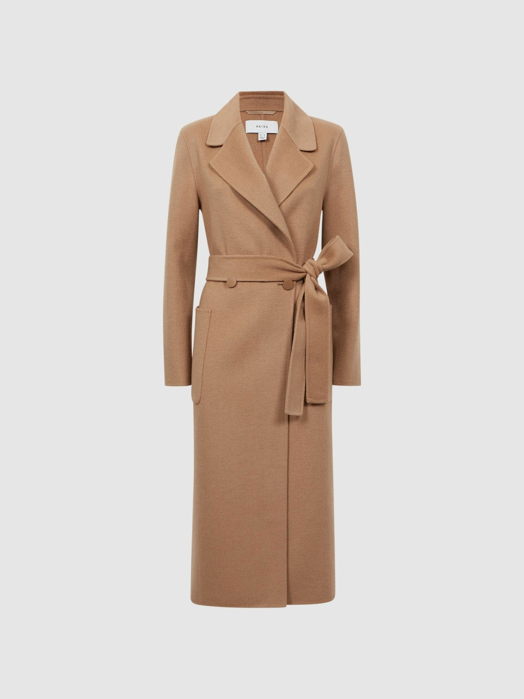 Long Wool Blend Blindseam Coat in Camel | Reiss Women Trending