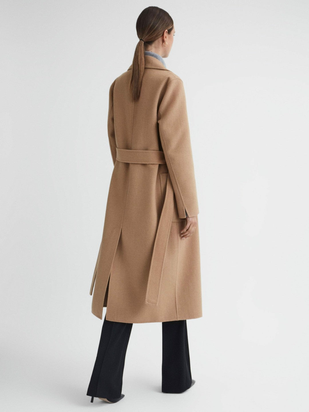 Long Wool Blend Blindseam Coat in Camel | Reiss Women Trending