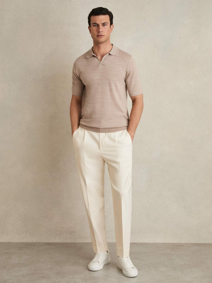 Relaxed-Fit Pleated Tapered Trousers in Ecru | Reiss Men Signature