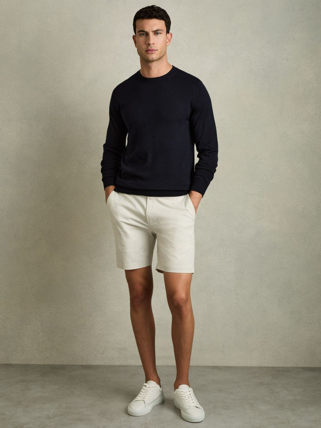 Short Length Casual Chino Shorts in Chalk | Reiss Men New