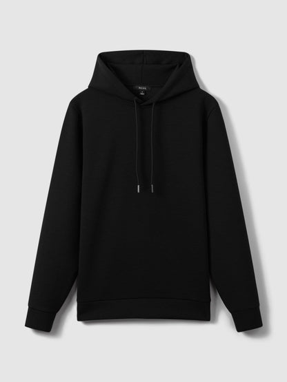 Interlock Jersey Drawstring Hoodie in Black | Reiss Men Trending