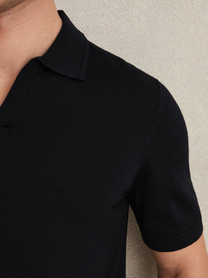 Merino Wool Open Collar Polo Shirt in Navy | Reiss Men Best Seller