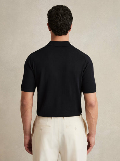 Merino Wool Open Collar Polo Shirt in Navy | Reiss Men Best Seller