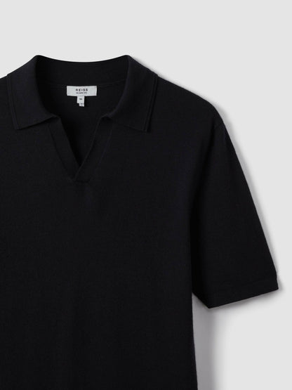 Merino Wool Open Collar Polo Shirt in Navy | Reiss Men Best Seller