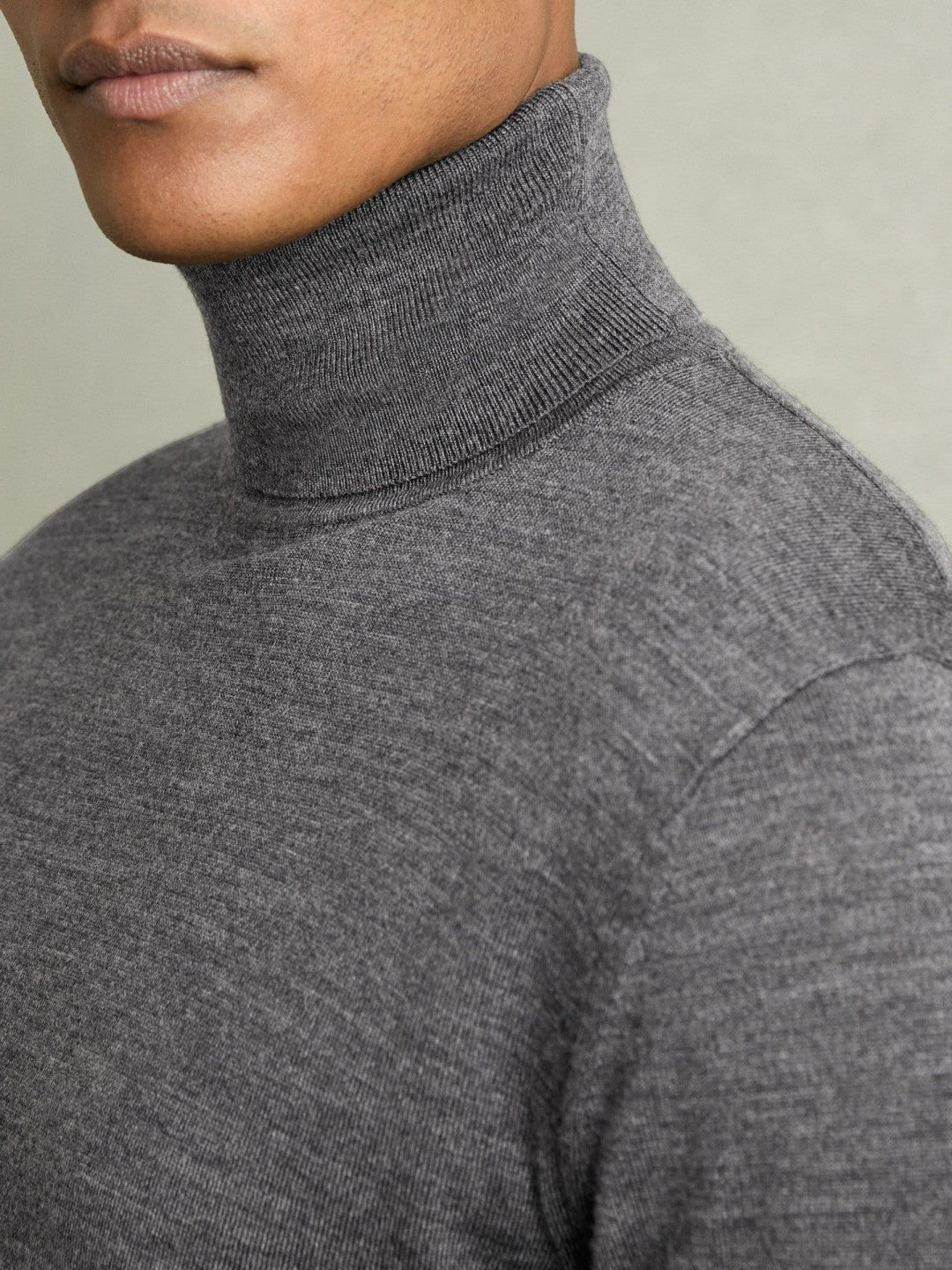 Slim Fit Merino Wool Roll Neck Jumper in Derby Grey Marl | Reiss Men Recommended