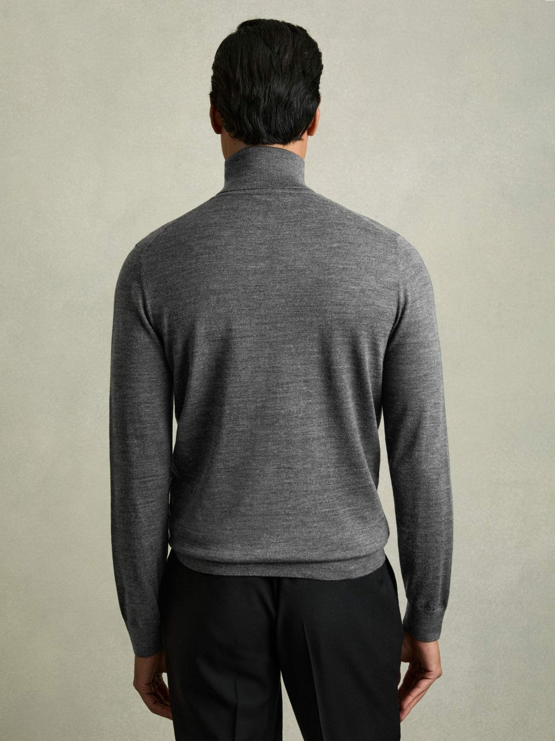 Slim Fit Merino Wool Roll Neck Jumper in Derby Grey Marl | Reiss Men Recommended