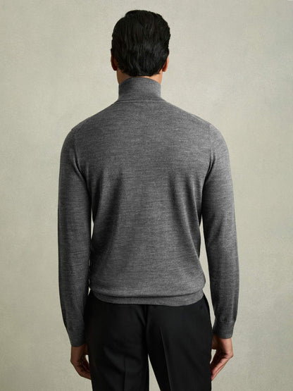 Slim Fit Merino Wool Roll Neck Jumper in Derby Grey Marl | Reiss Men Recommended