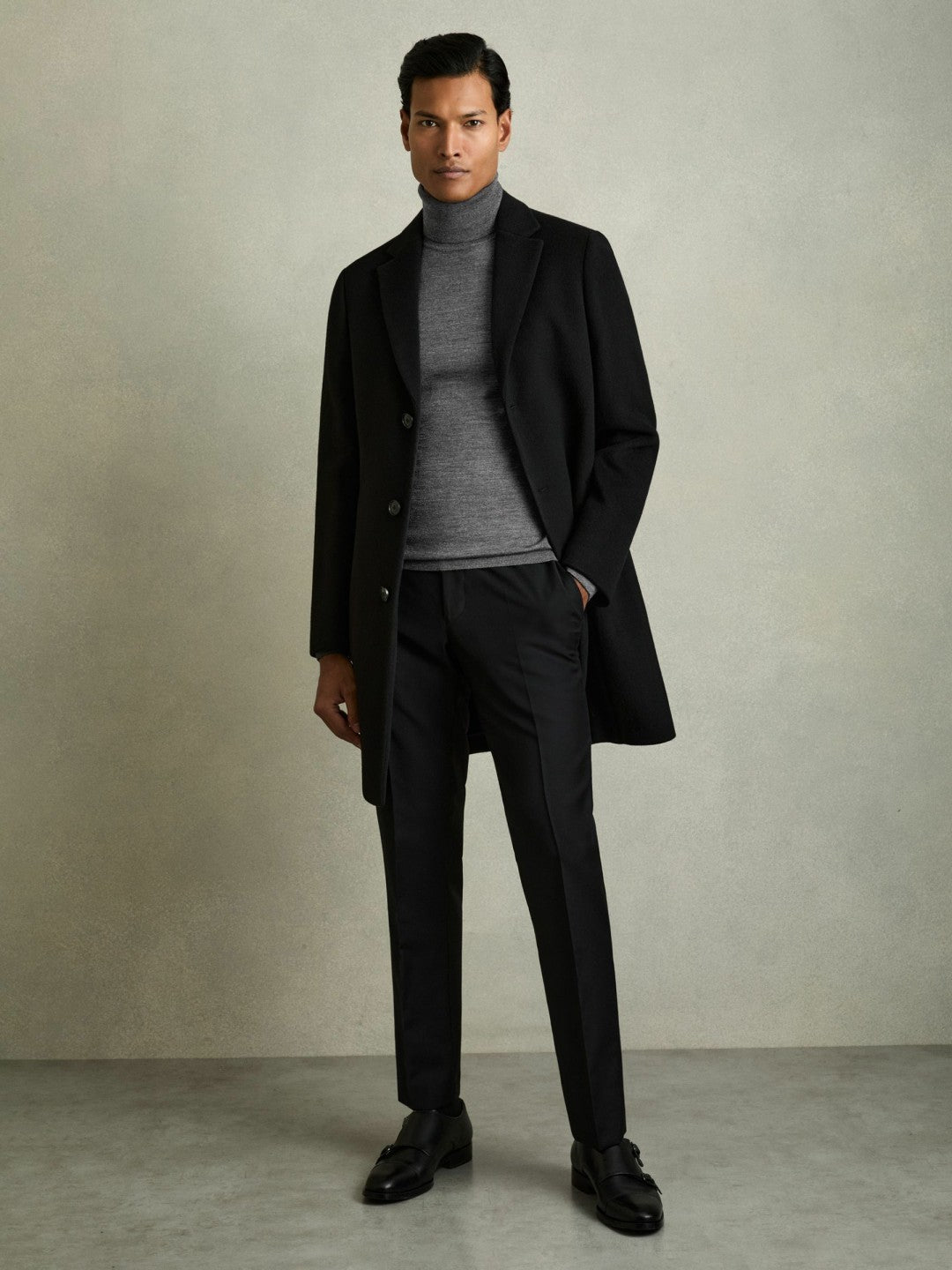 Slim Fit Merino Wool Roll Neck Jumper in Derby Grey Marl | Reiss Men Recommended