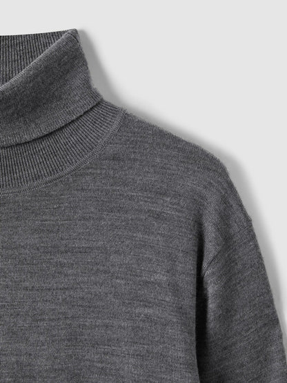 Slim Fit Merino Wool Roll Neck Jumper in Derby Grey Marl | Reiss Men Recommended