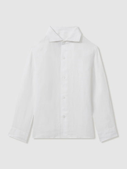 3-9 yrs Striped Linen Cutaway Collar Shirt in White | Reiss Children & Baby Exclusive