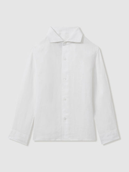 9-13 yrs Striped Linen Cutaway Collar Shirt in White | Reiss Children & Baby Exclusive