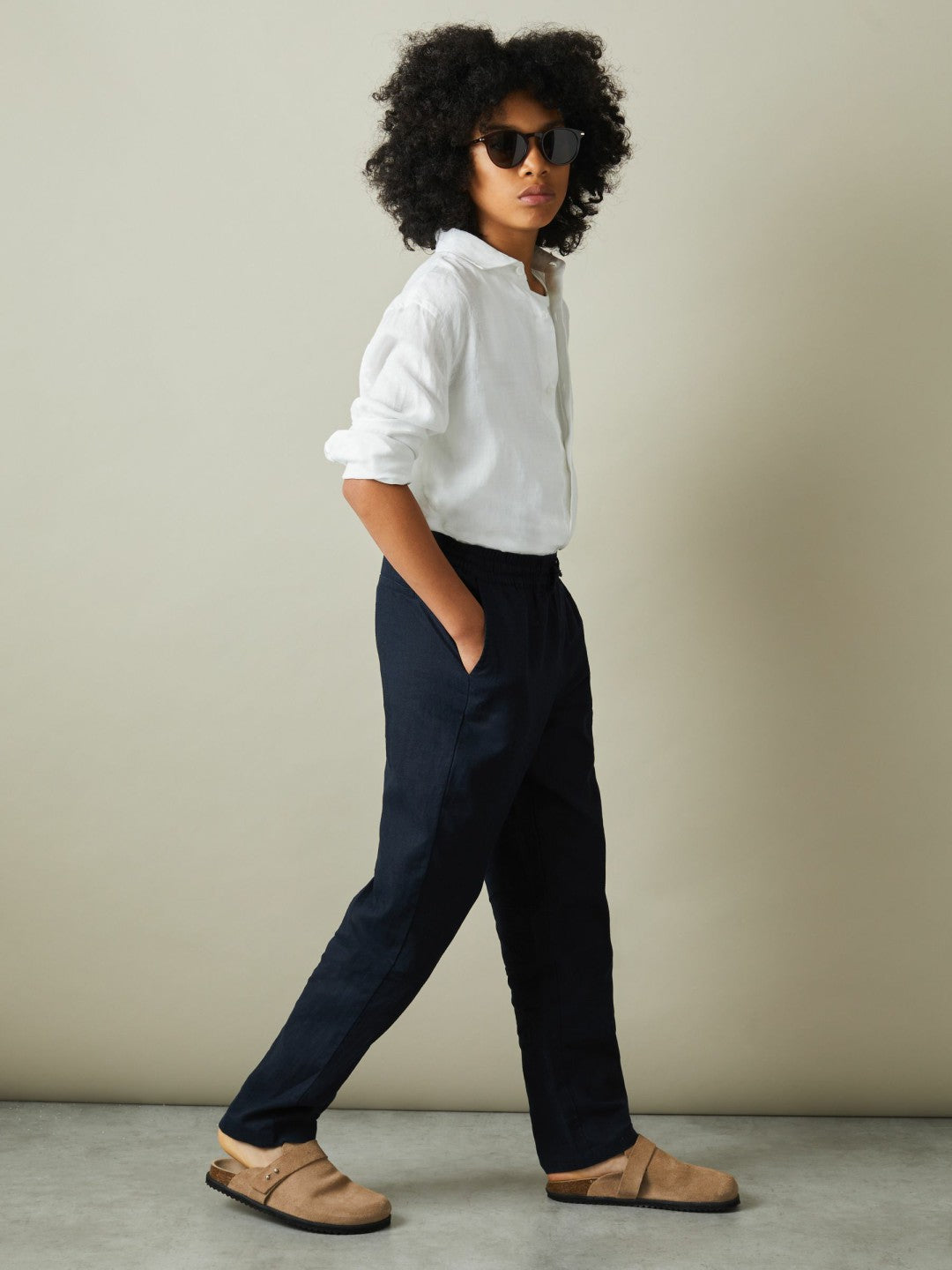9-13 yrs Striped Linen Cutaway Collar Shirt in White | Reiss Children & Baby Exclusive