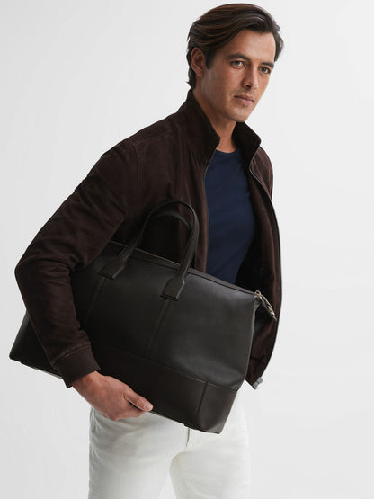 Leather Holdall in Chocolate | Reiss Men Trending
