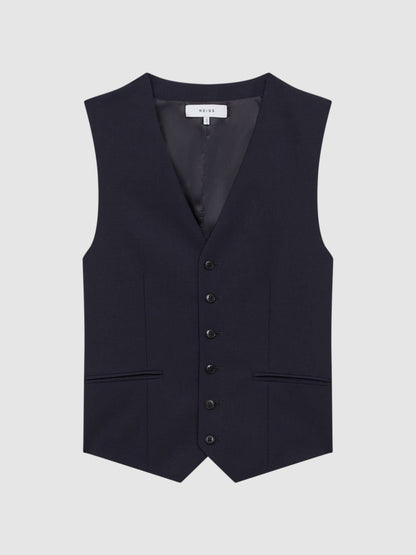 Modern Fit Wool Blend Waistcoat in Navy | Reiss Men Popular
